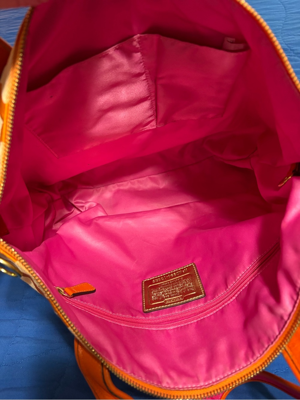Coach Orange and Pink Logo Canvas Tote with Gold Plaque - Picture 5 of 7